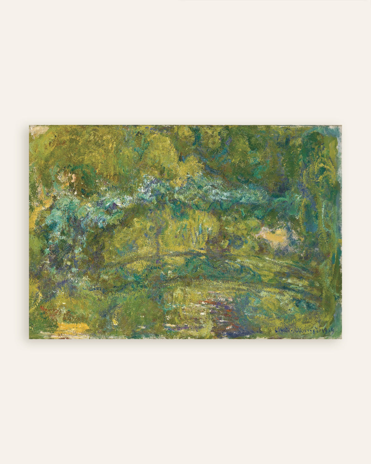 Poster De loopbrug over de waterlelievijver (1919) van Claude Monet, miniatuur