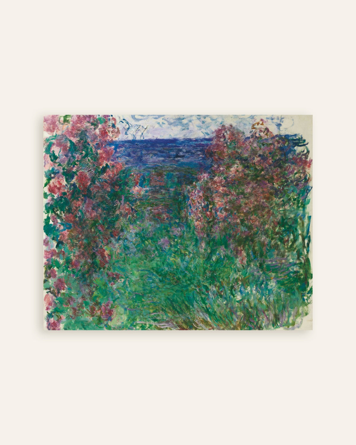 Poster Het huis tussen de rozen (ca. 1925) van Claude Monet, miniatuur