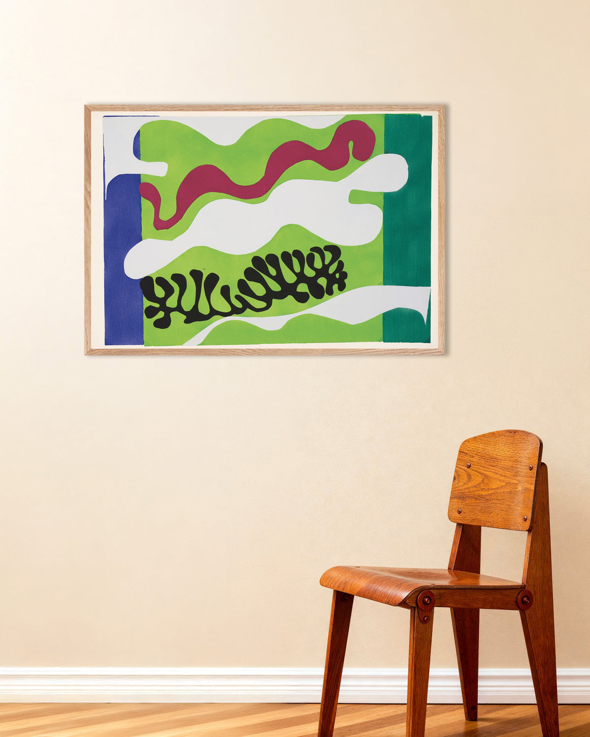 Poster de Le Lagon en vert (Jazz, 1947) de Henri Matisse, avec un cadre en bois naturel