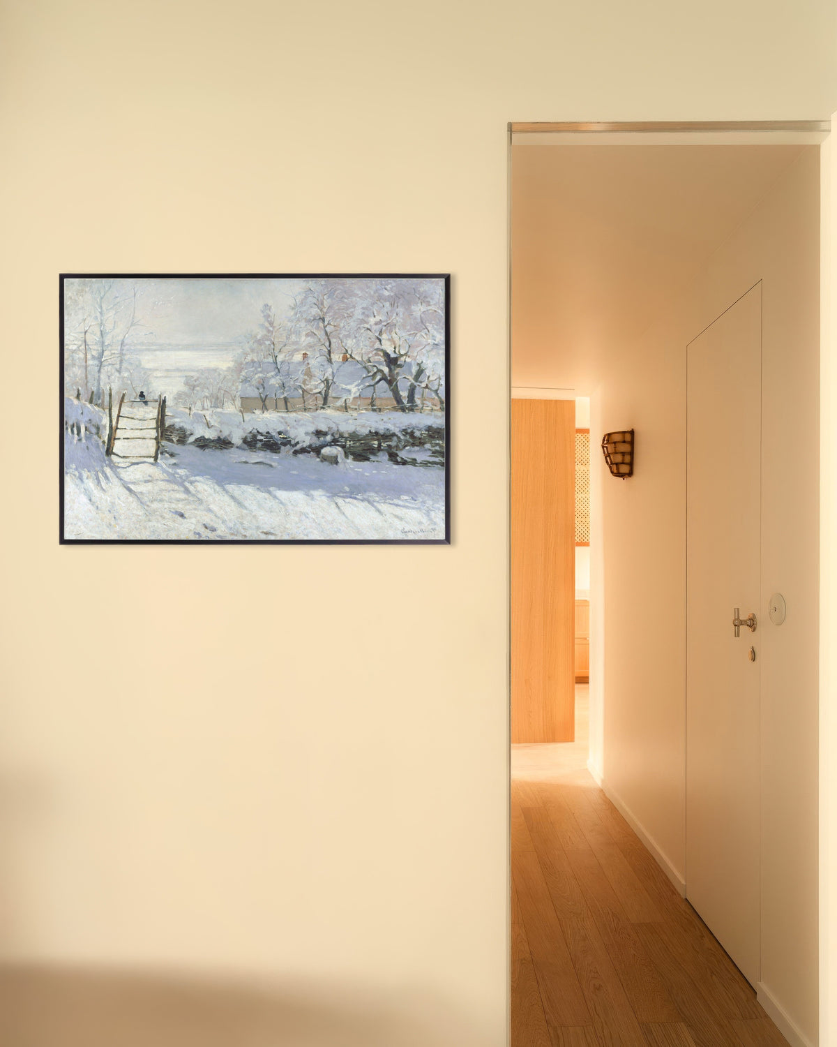 Affiche La Pie (1868–1869) de Claude Monet, avec un cadre en métal