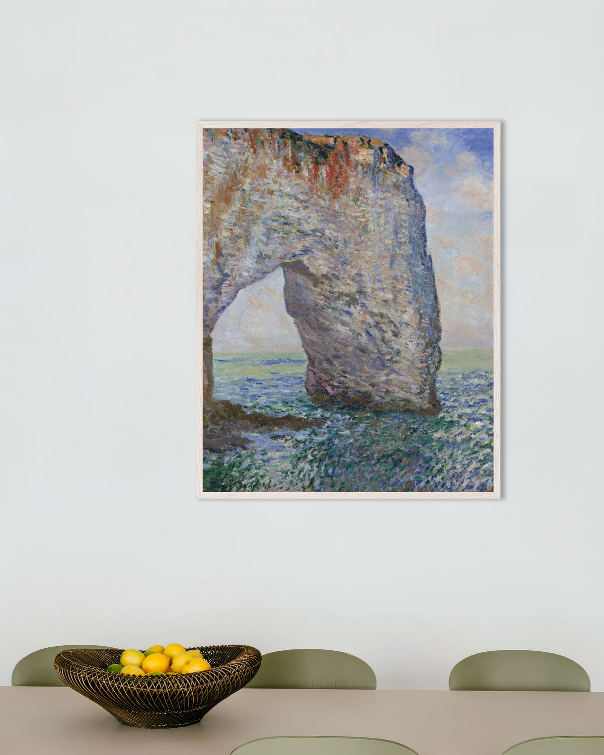 Poster De Manneporte bij Étretat (1886) van Claude Monet met witte houten lijst