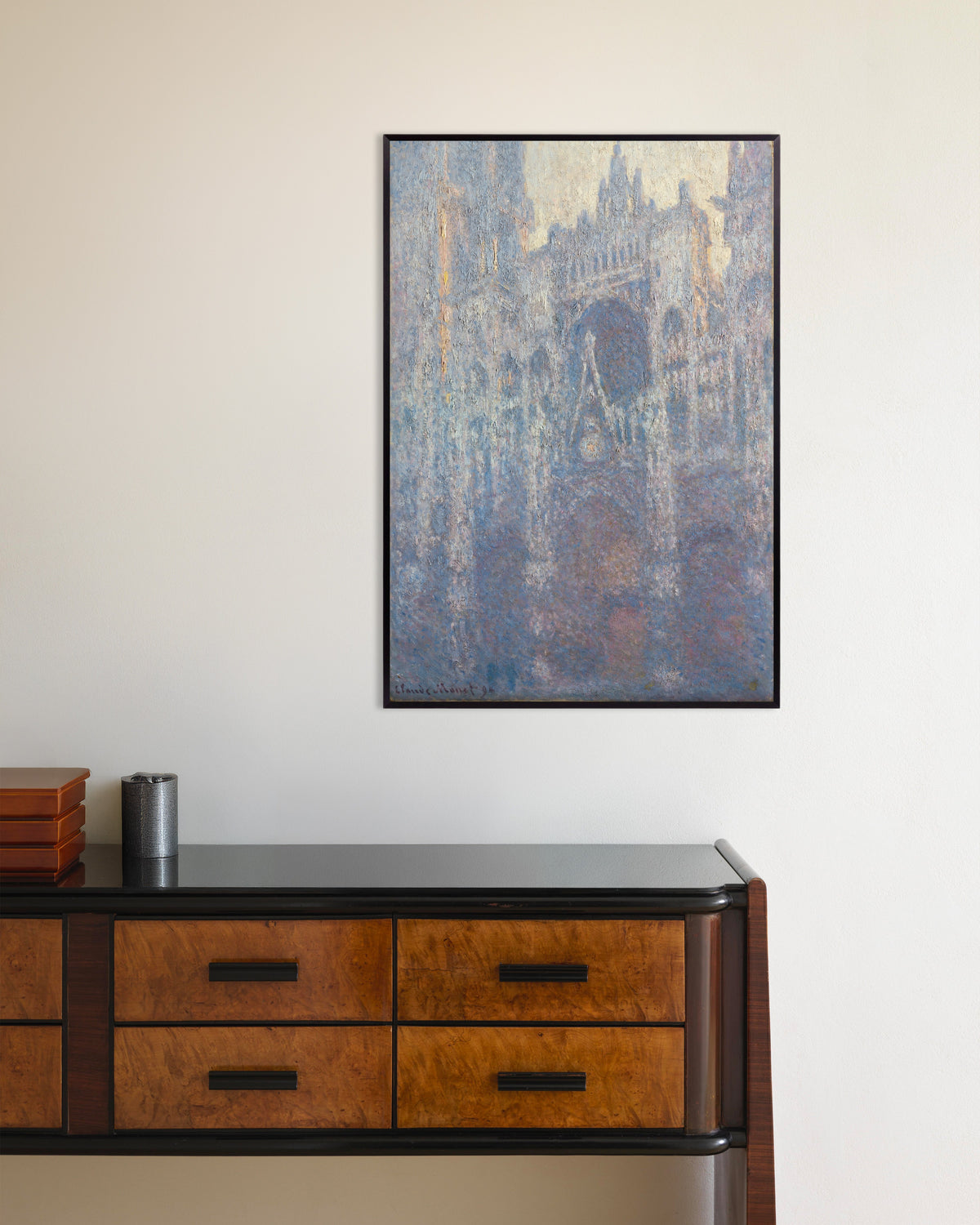 Poster Het portaal van de kathedraal van Rouen in het ochtendlicht (1894) van Claude Monet met metalen lijst