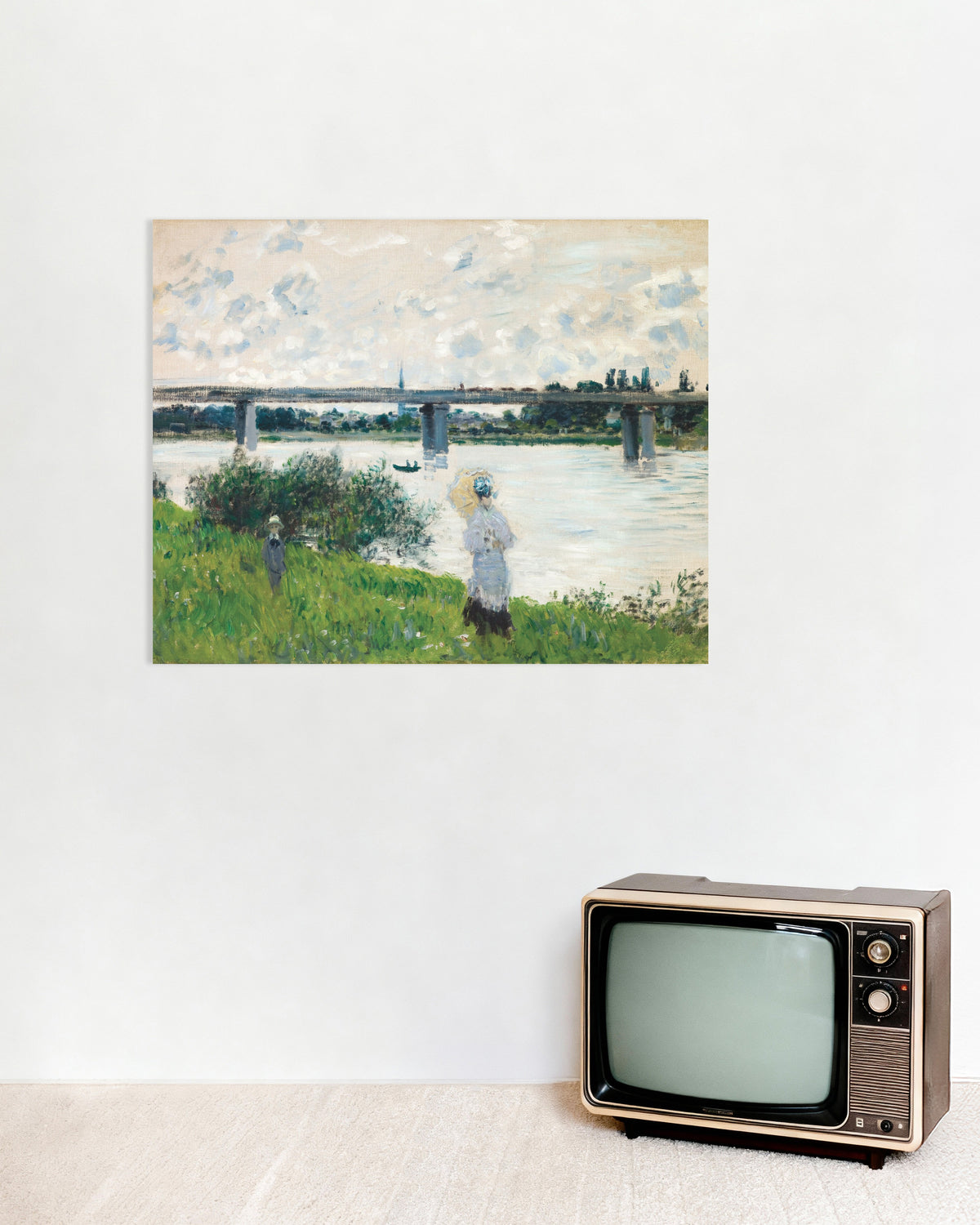 Poster Wandeling bij de spoorbrug, Argenteuil (1874) van Claude Monet