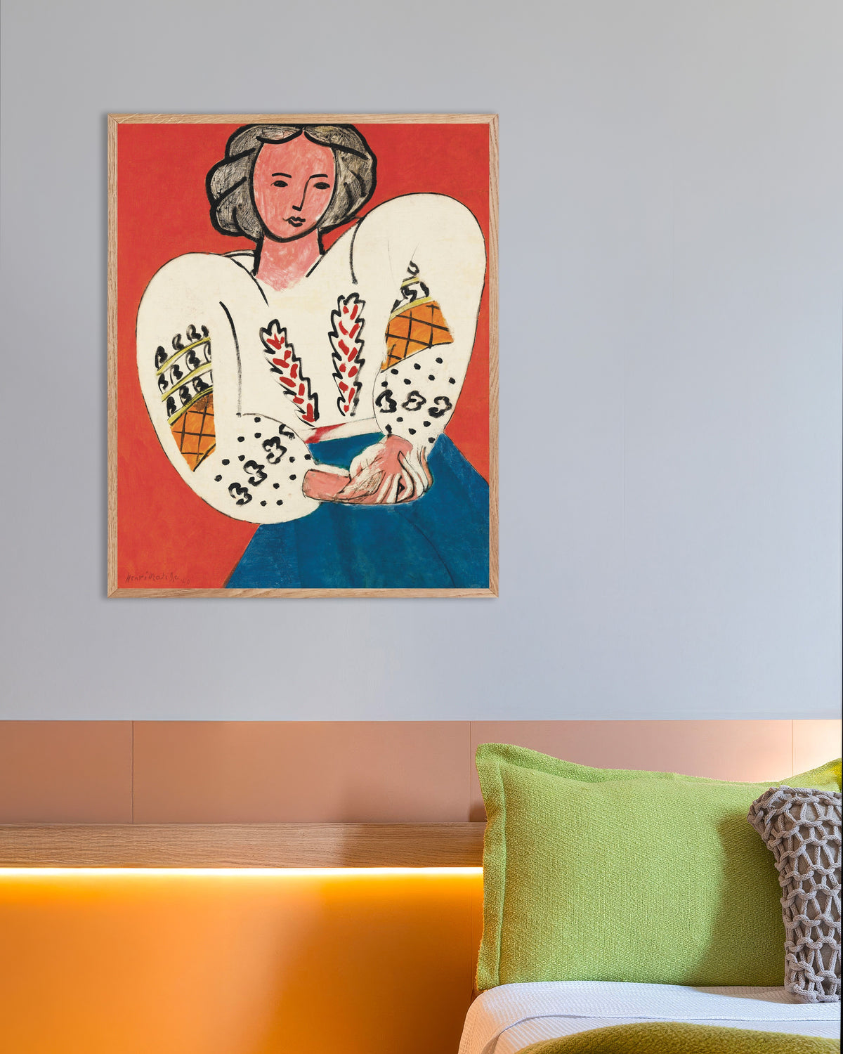 Poster van De Roemeense blouse (1940) van Henri Matisse, met lijst van naturel hout