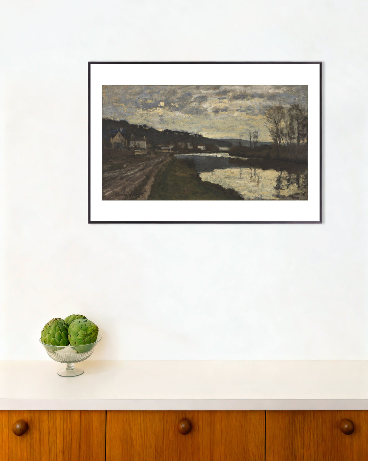 Poster De Seine bij Bougival (1870) van Claude Monet met metalen lijst