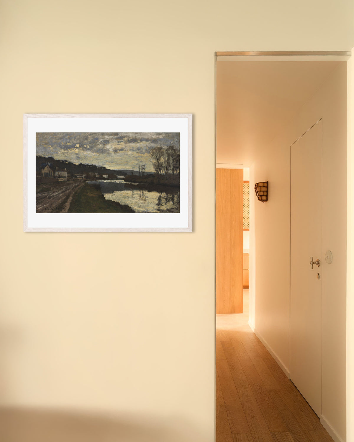 Poster De Seine bij Bougival (1870) van Claude Monet met witte houten lijst