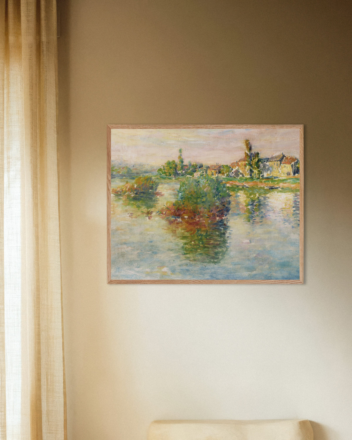 Affiche La Seine à Lavacourt (1879) de Claude Monet, avec un cadre en bois naturel