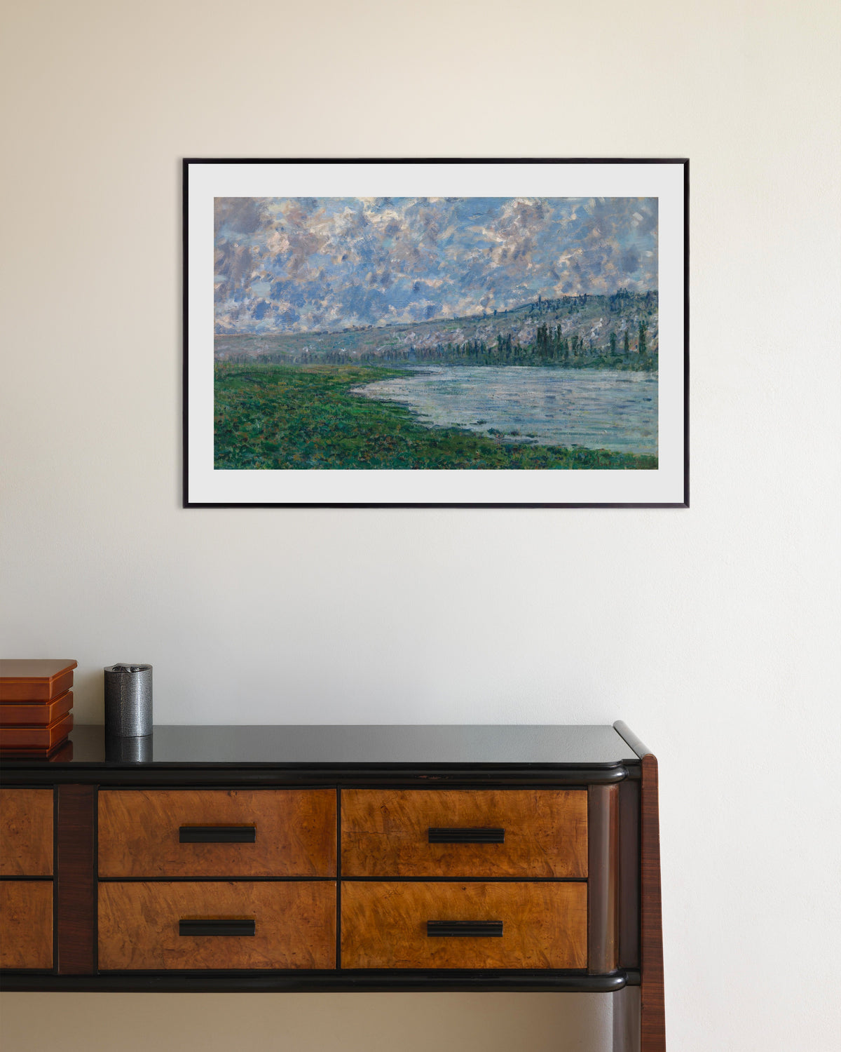 Affiche La Seine à Vétheuil (1880) de Claude Monet, avec un cadre en métal