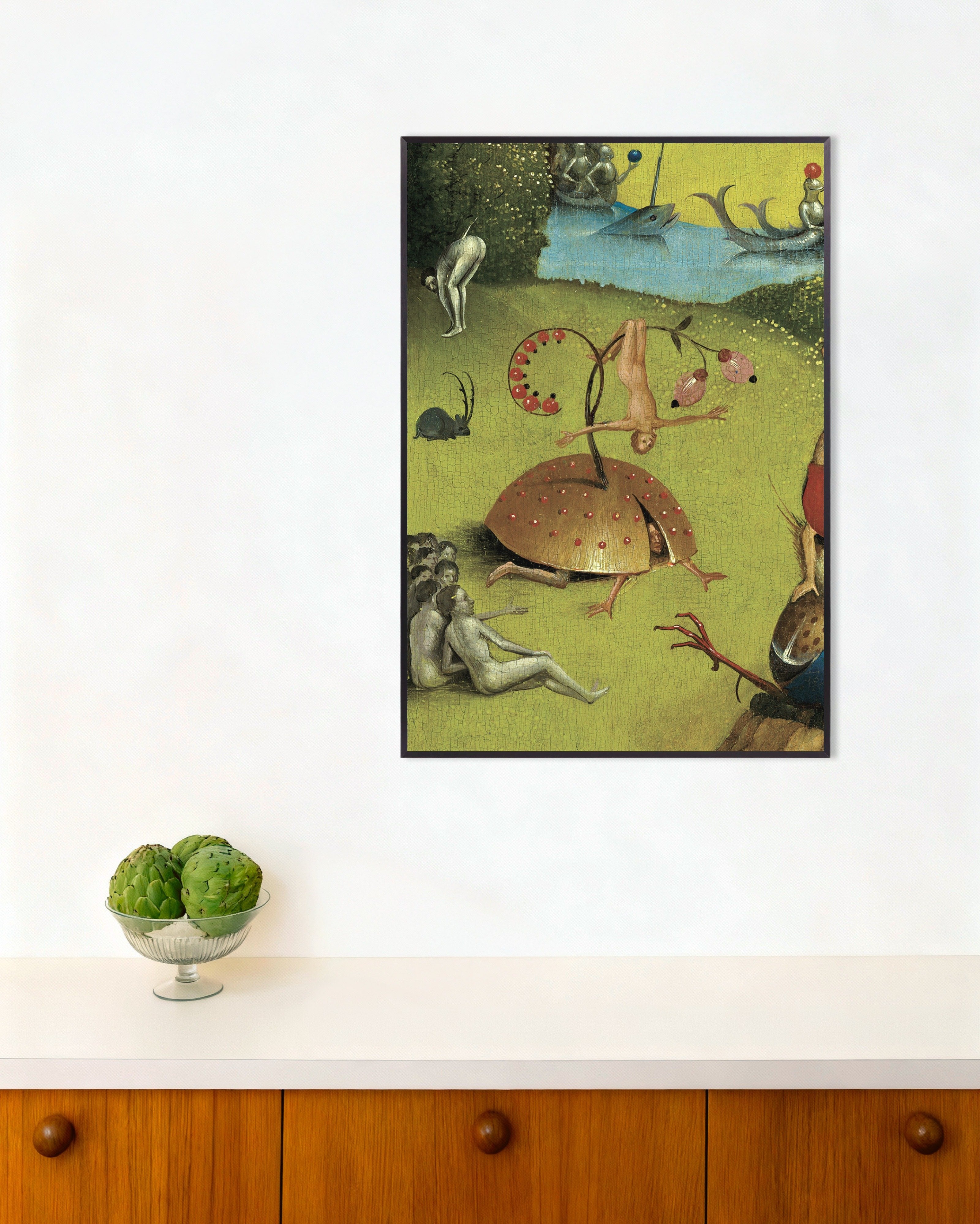 Poster of The shell and the acrobat - Detail from The Garden of Earthly Delights, with metal frame