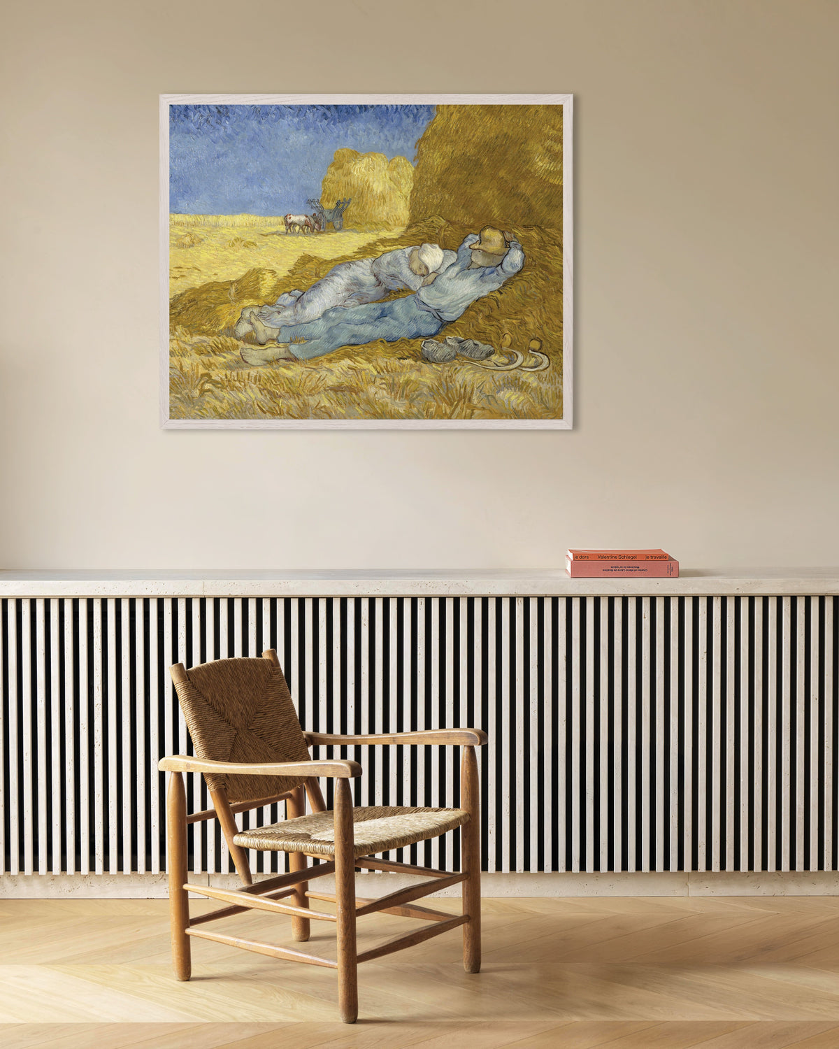Poster van De siësta, naar Millet (1890) van Vincent van Gogh, met witte houten lijst