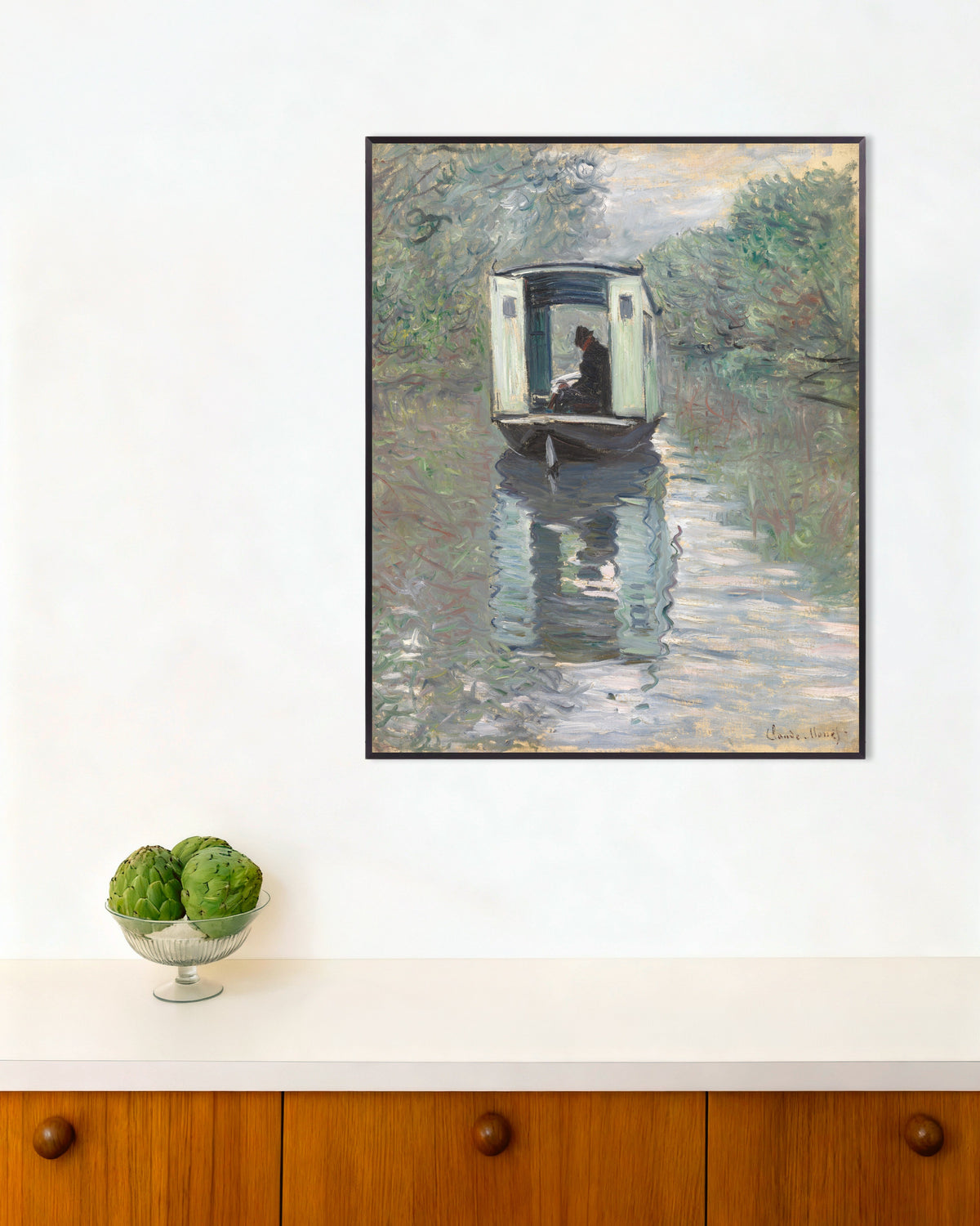 Poster De atelierboot (1876) van Claude Monet met metalen lijst