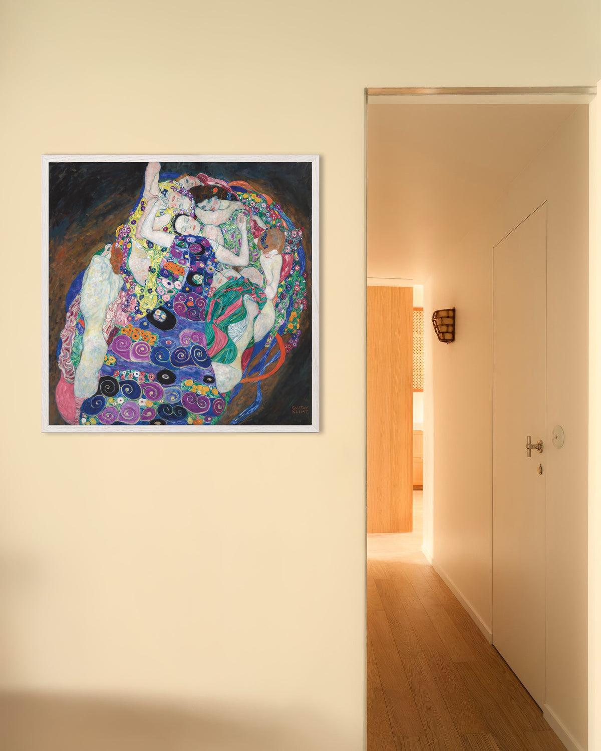 Affiche La Vierge (1913) de Gustav Klimt, avec un cadre en bois blanc