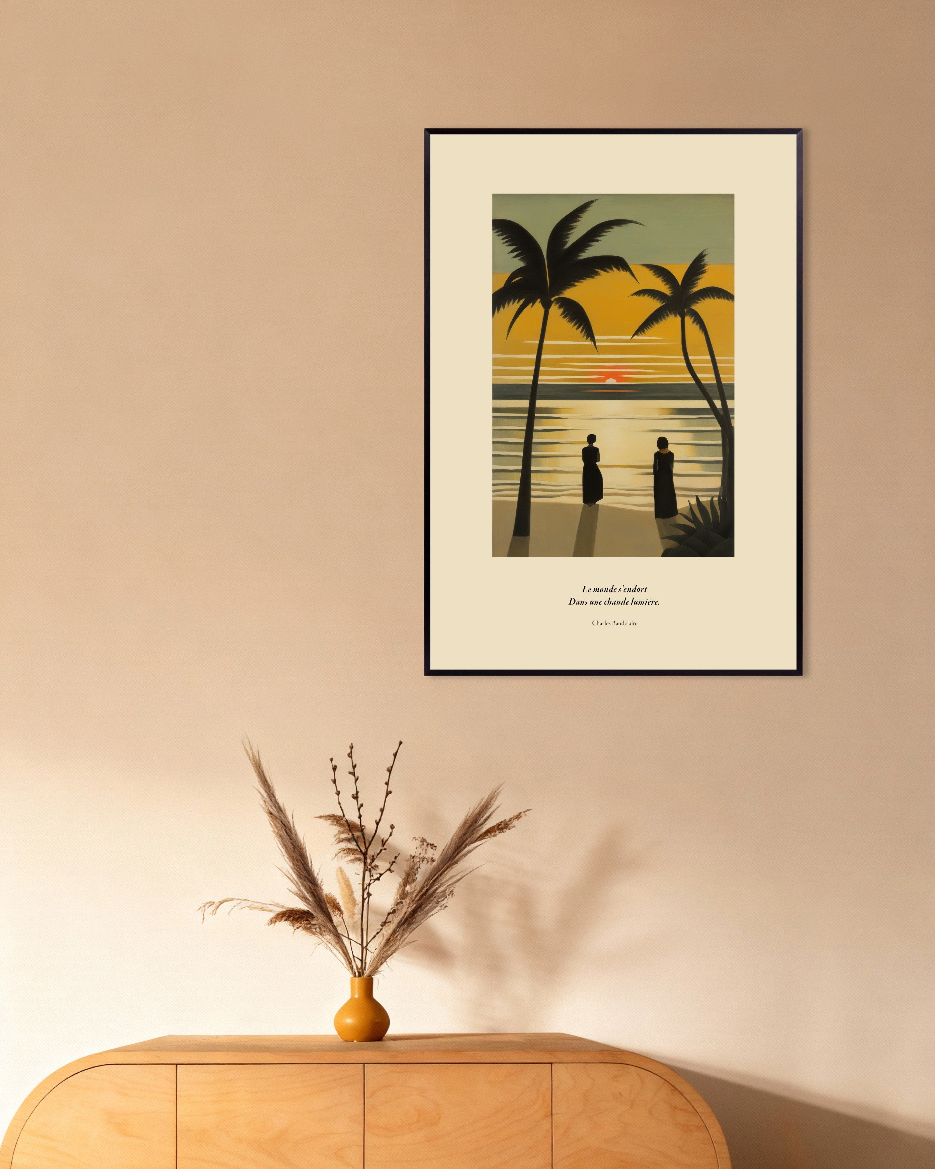 Poster of The world falls asleep in a warm light, Baudelaire, french, with metal frame