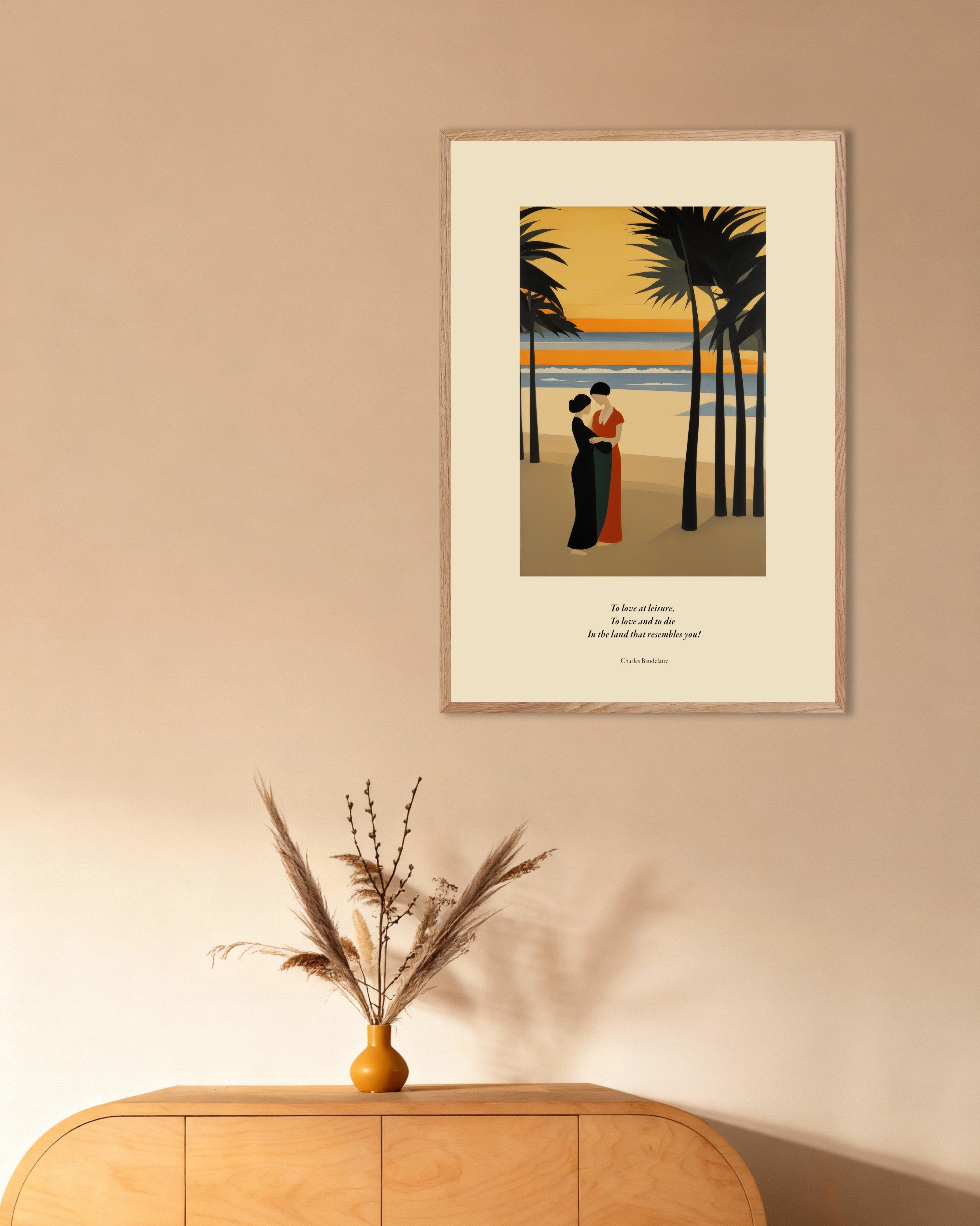 Poster of To love at leisure, Baudelaire, with natural wooden frame