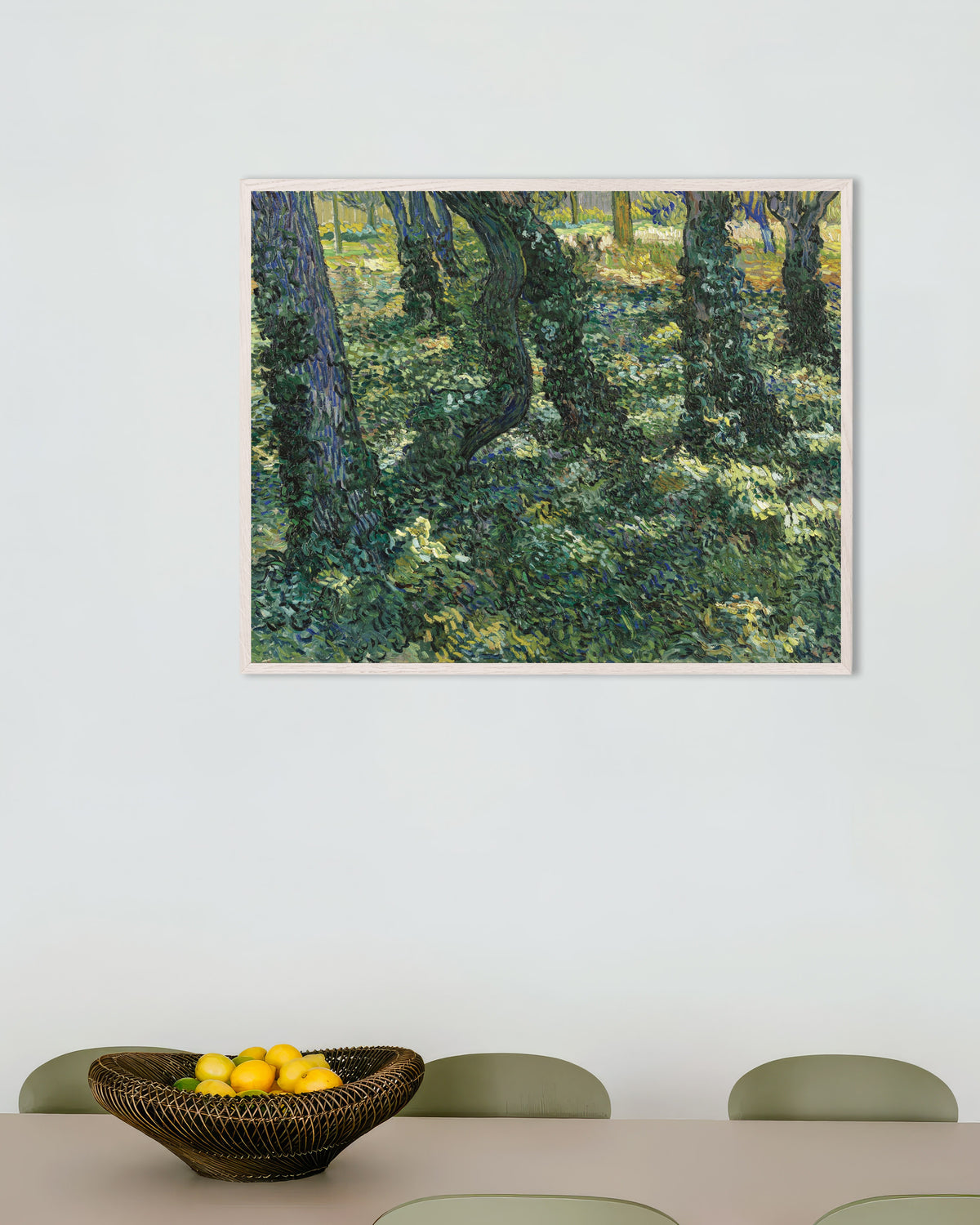 Poster de Sous-bois (1887) de Vincent van Gogh, avec un cadre en bois blanc