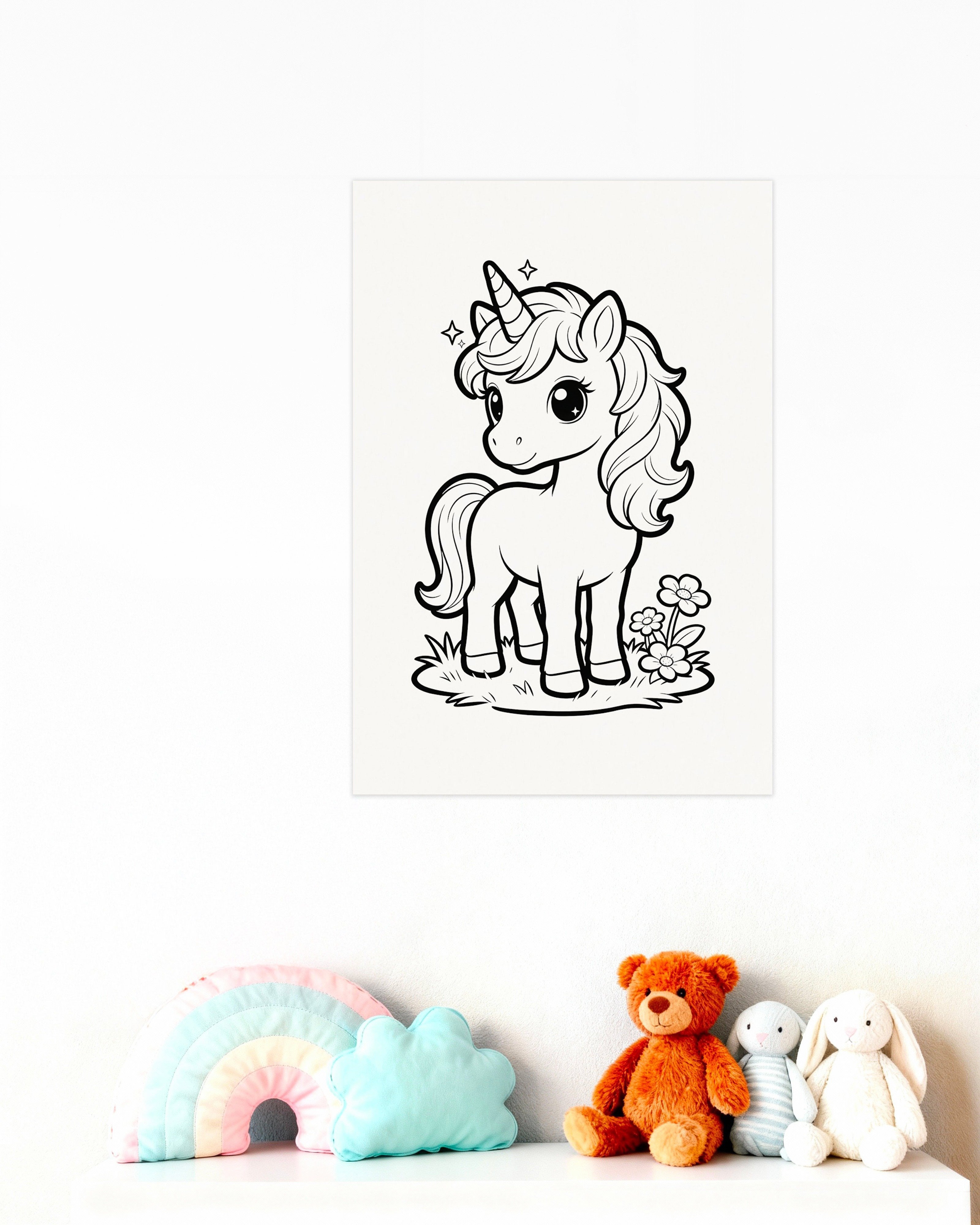 Page de coloriage de licorne pour enfants - Affiche
