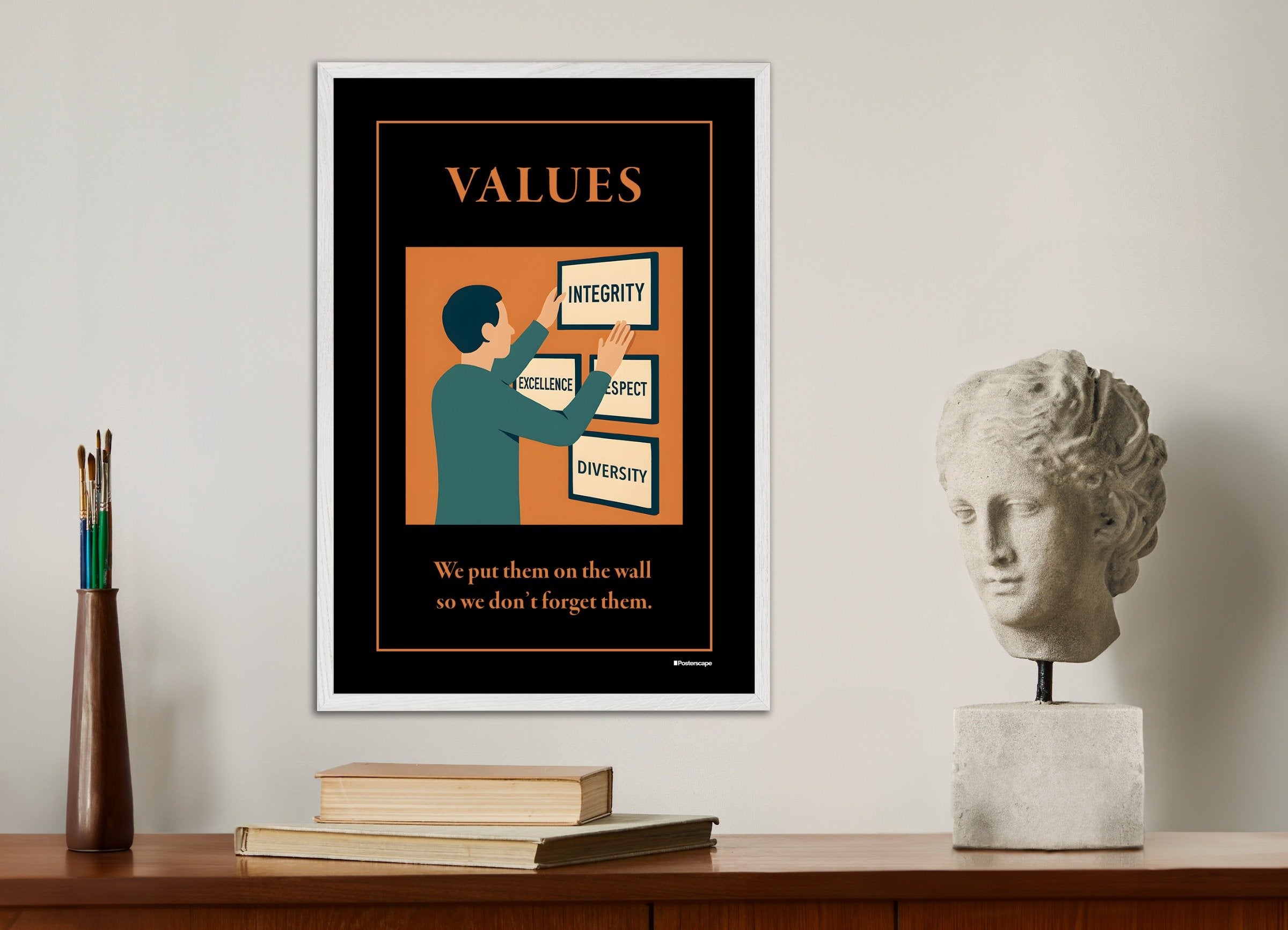 Poster of Values - Demotivational Poster, with white wooden frame