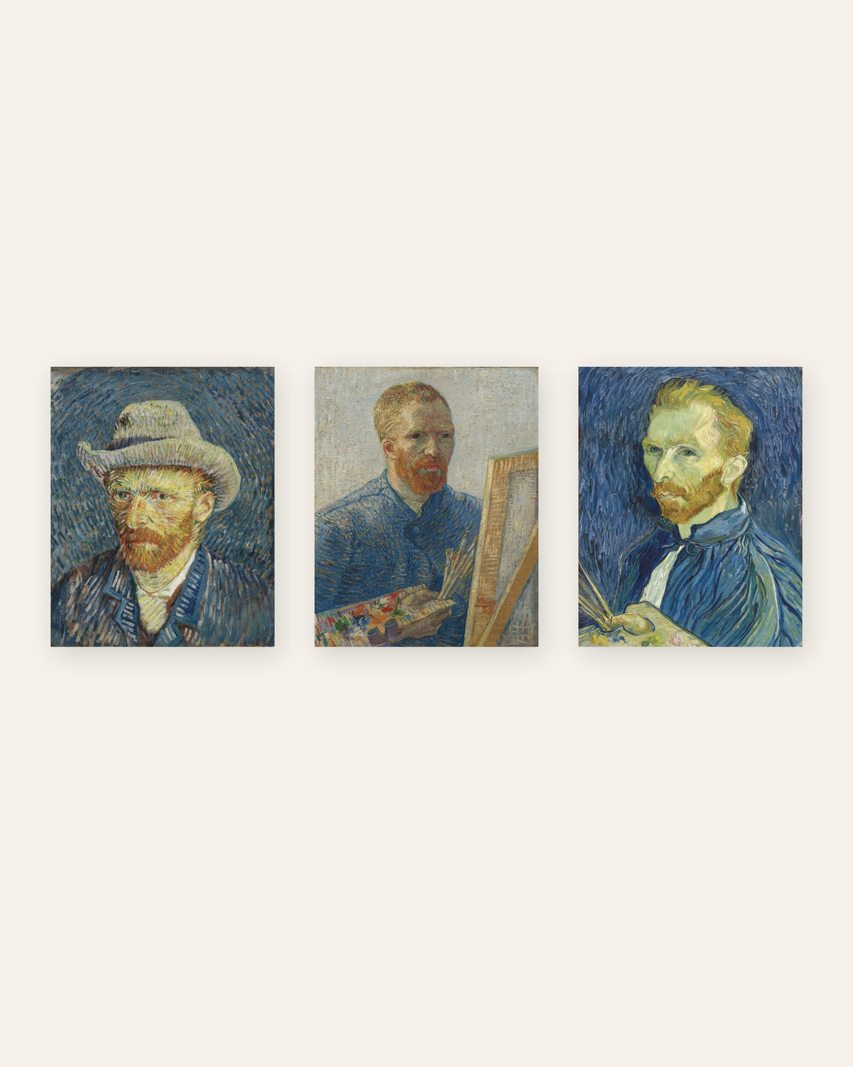 Van Gogh zelfportret posters, set van 3: van Parijs tot Saint-Rémy, zonder lijst