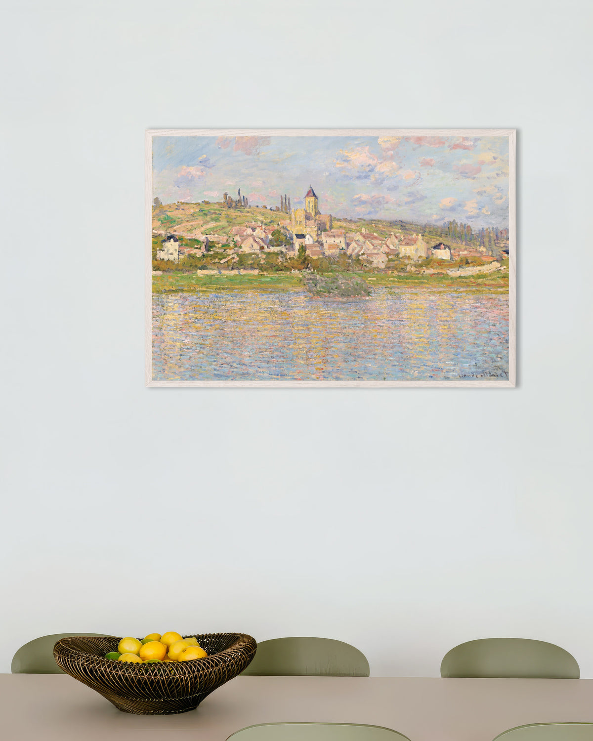Poster Vétheuil van Claude Monet met witte houten lijst
