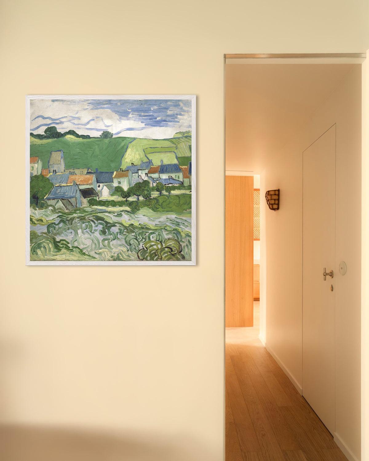 Poster de Vue d’Auvers (1890) de Vincent van Gogh, avec un cadre en bois blanc