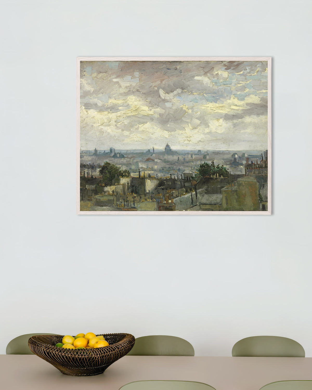 Poster Vue de Paris (1886) de Vincent van Gogh, avec un cadre en bois blanc