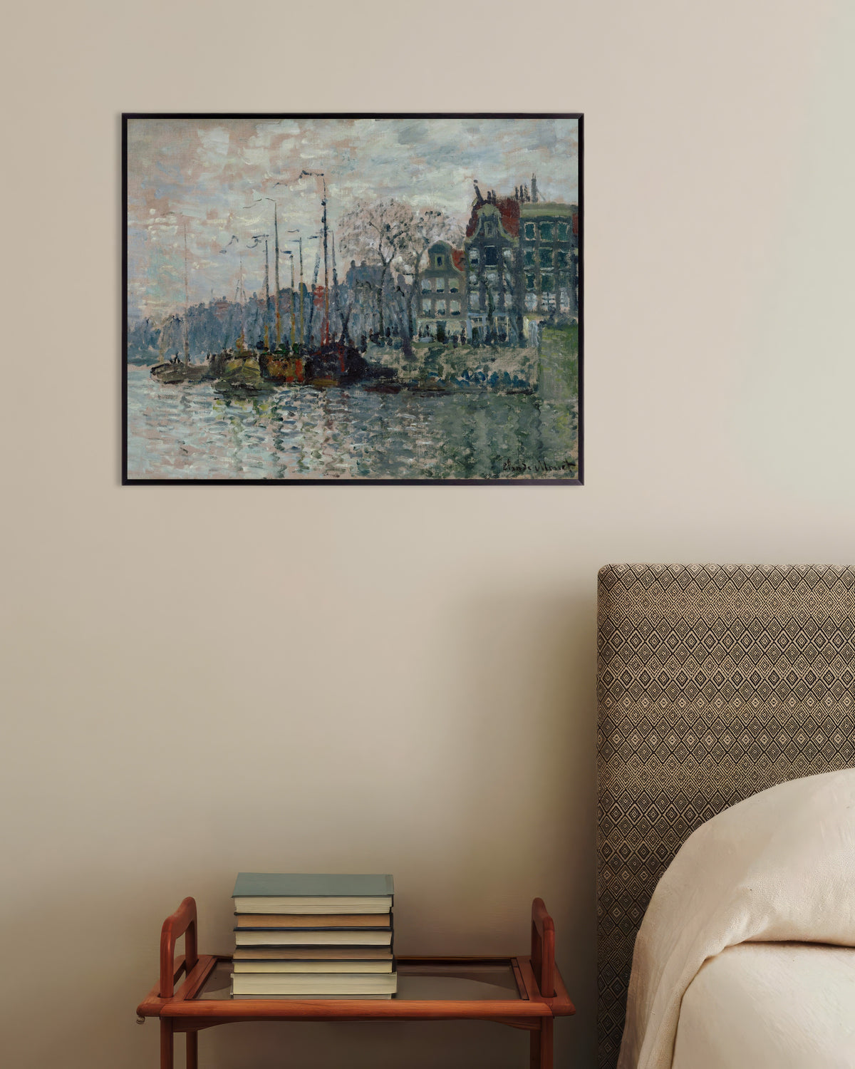 Affiche Vue du Prins Hendrikkade et du Kromme Waal à Amsterdam (1874) de Claude Monet, avec un cadre en métal