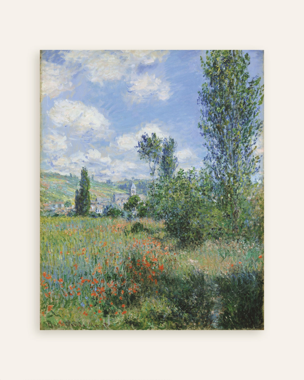 Poster Gezicht op Vétheuil (1880) van Claude Monet, miniatuur