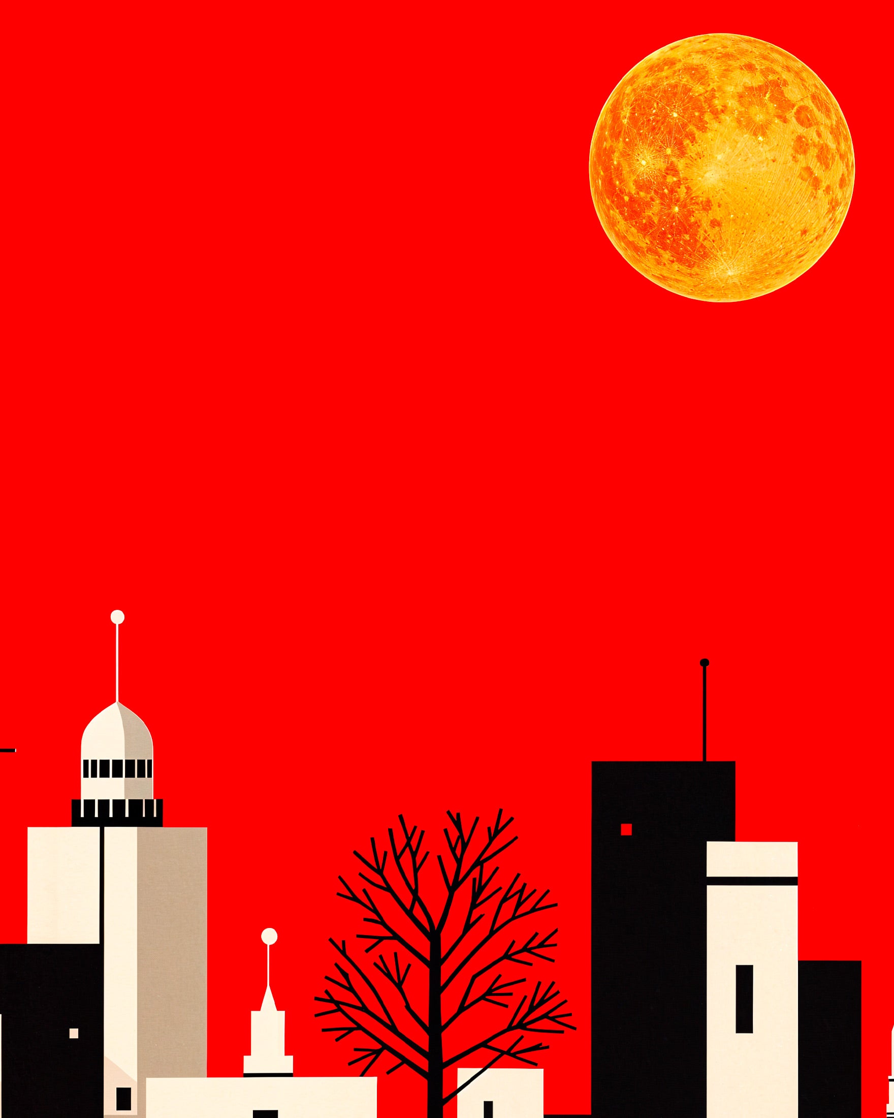 Affiche ville et pleine lune