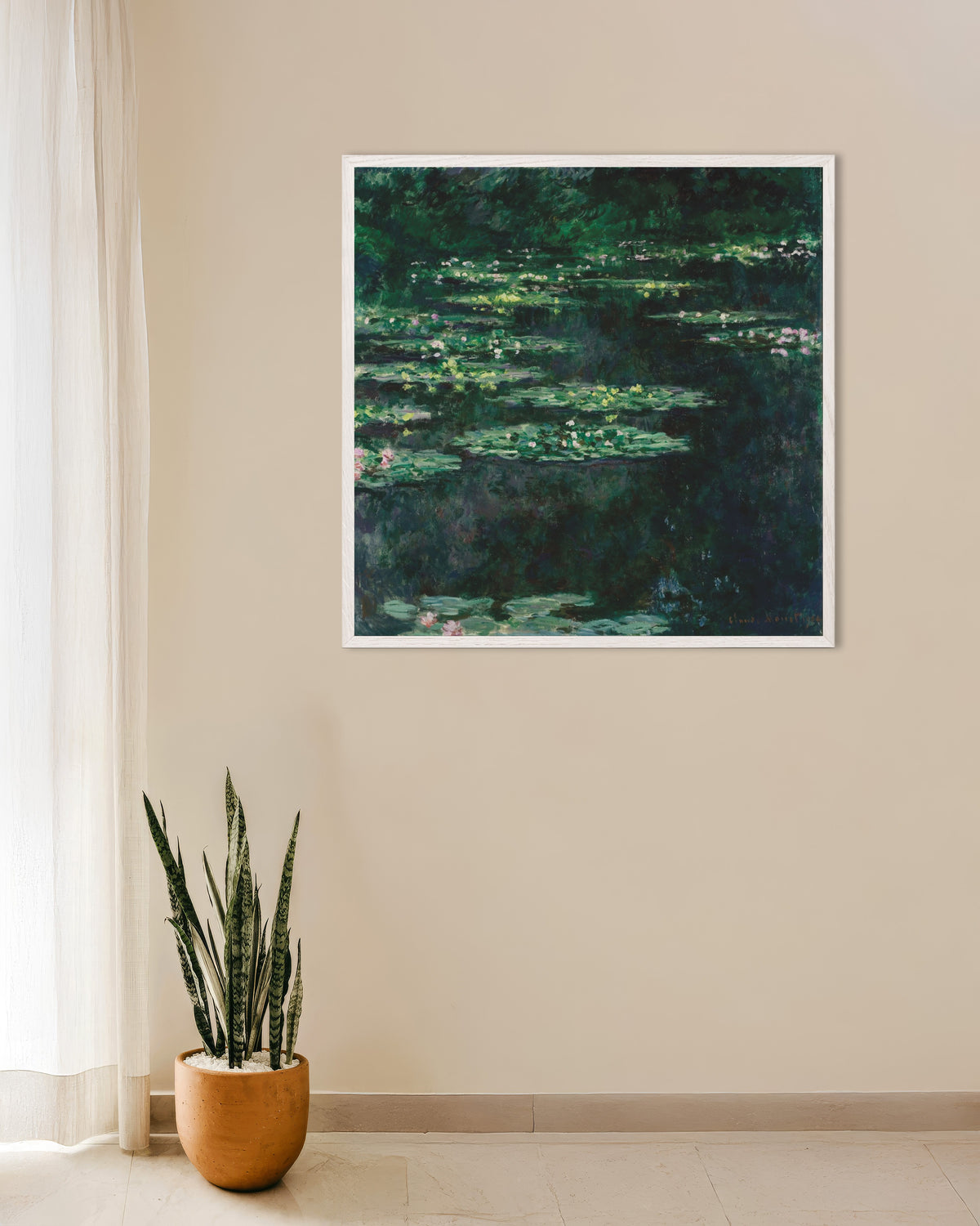 Poster Waterlelies (1904) van Claude Monet met witte houten lijst