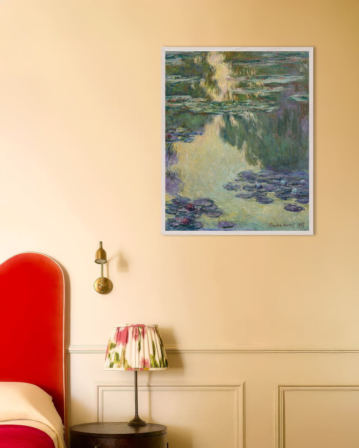 Poster Waterlelies (1907) van Claude Monet met witte houten lijst