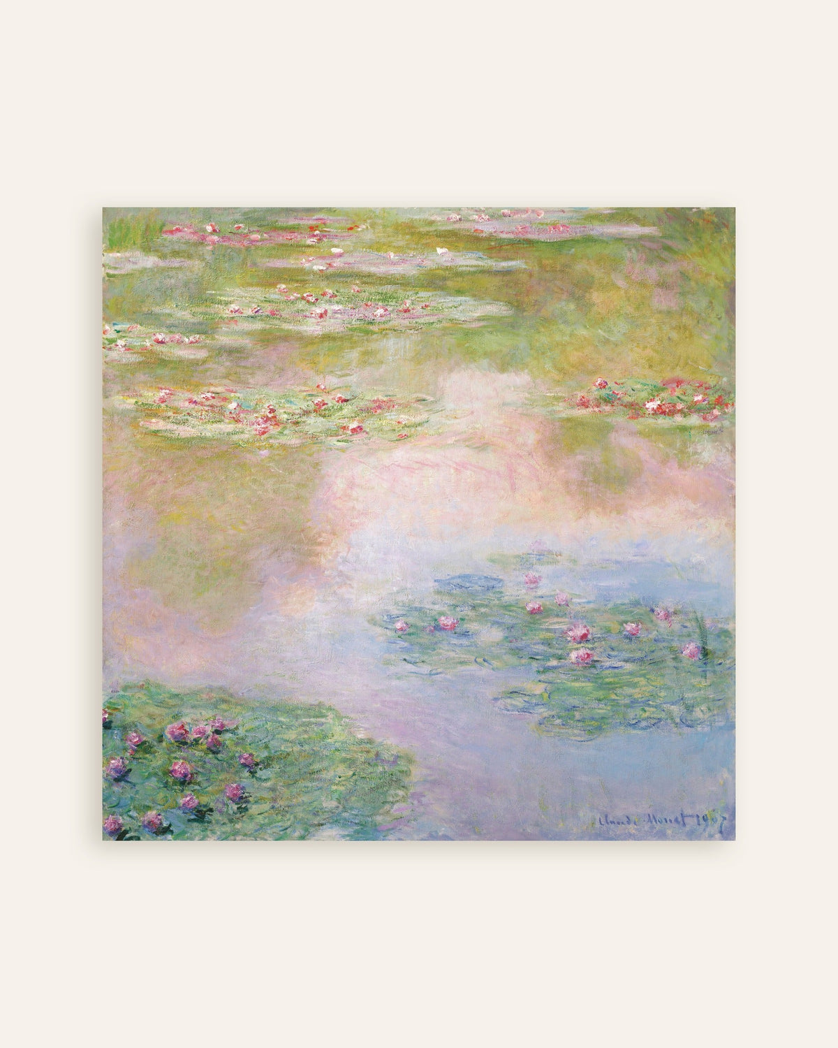Poster Waterlelies, roze weerspiegelingen (1907) van Claude Monet, miniatuur
