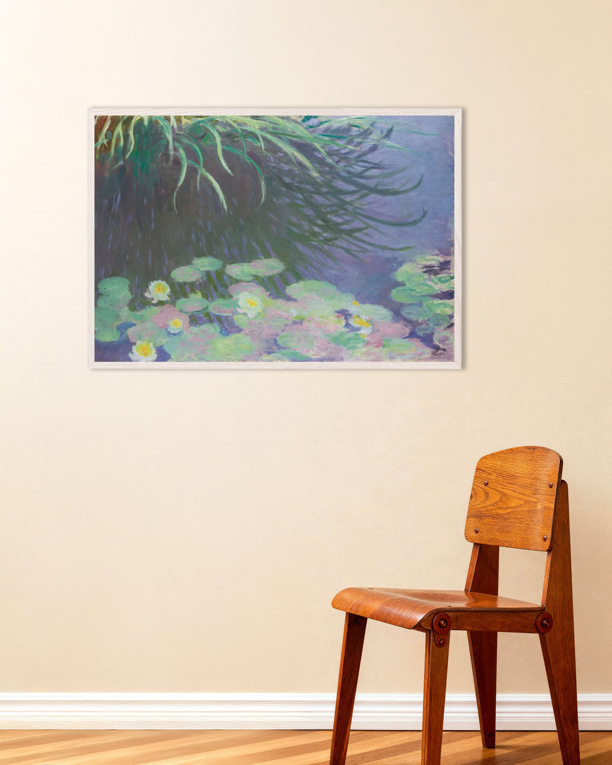 Affiche Nymphéas avec reflets de hautes herbes (1914–1917) de Claude Monet, avec un cadre en bois blanc