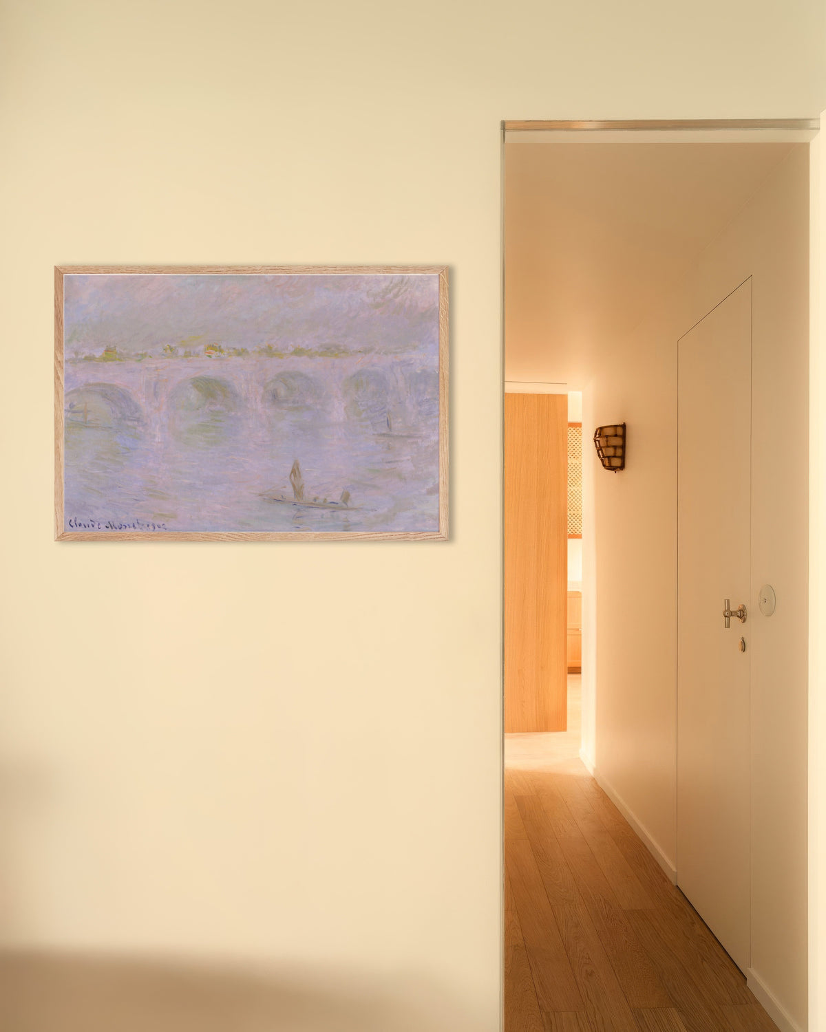 Poster Waterloo Bridge, Londen (1902) van Claude Monet met naturel houten lijst
