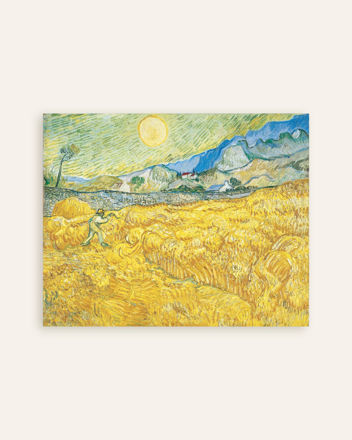 Poster van Korenveld achter het Sint-Paulusziekenhuis met een maaier (1889) van Vincent van Gogh, miniatuur