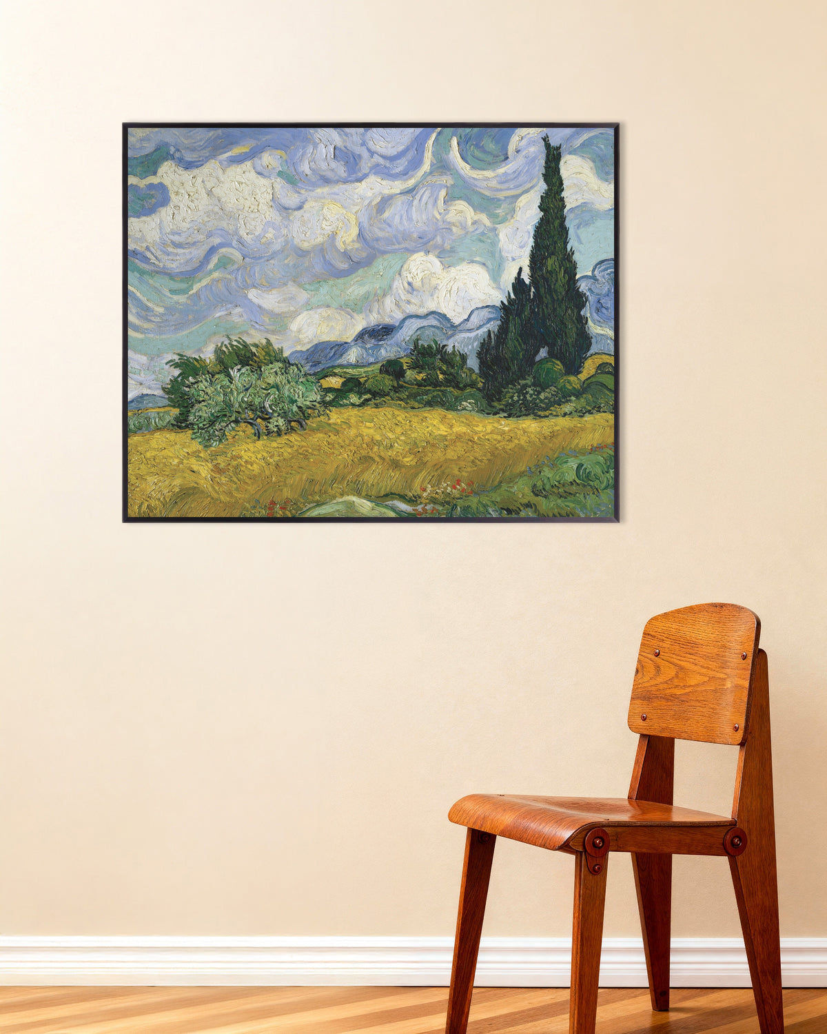 Poster de Champ de blé avec cyprès (1889), de Vincent van Gogh, avec cadre métallique
