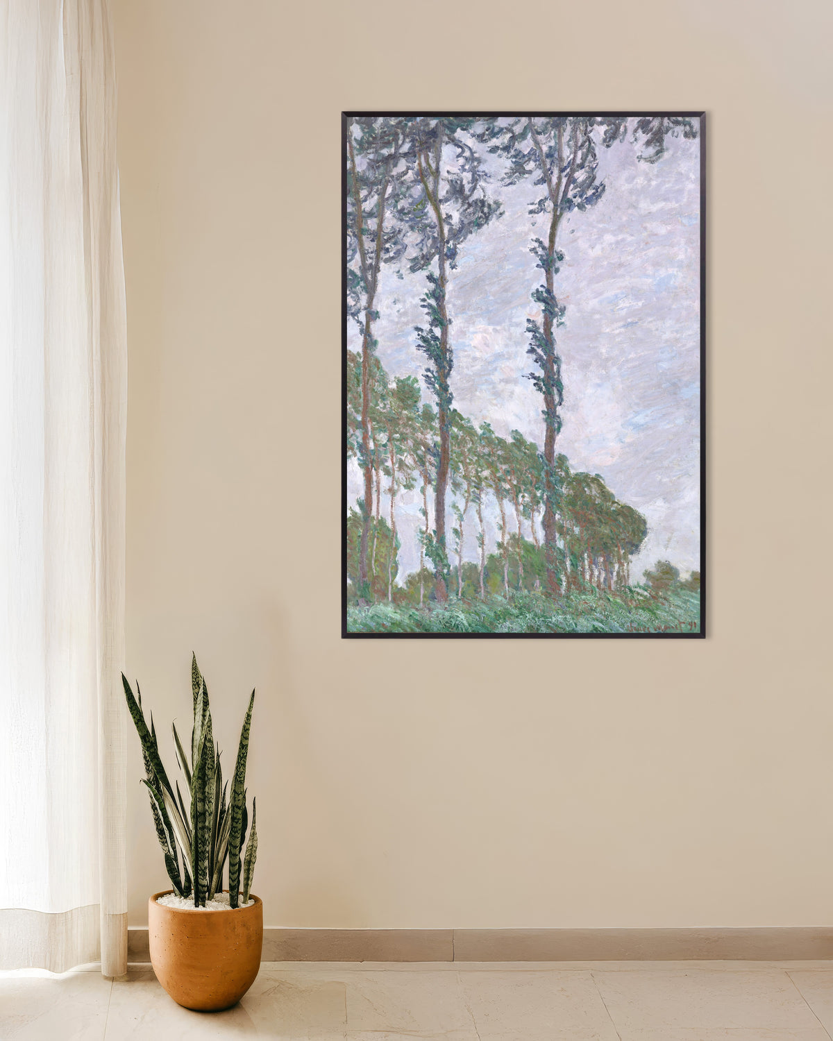Poster Populieren, windeffect (1891) van Claude Monet met metalen lijst