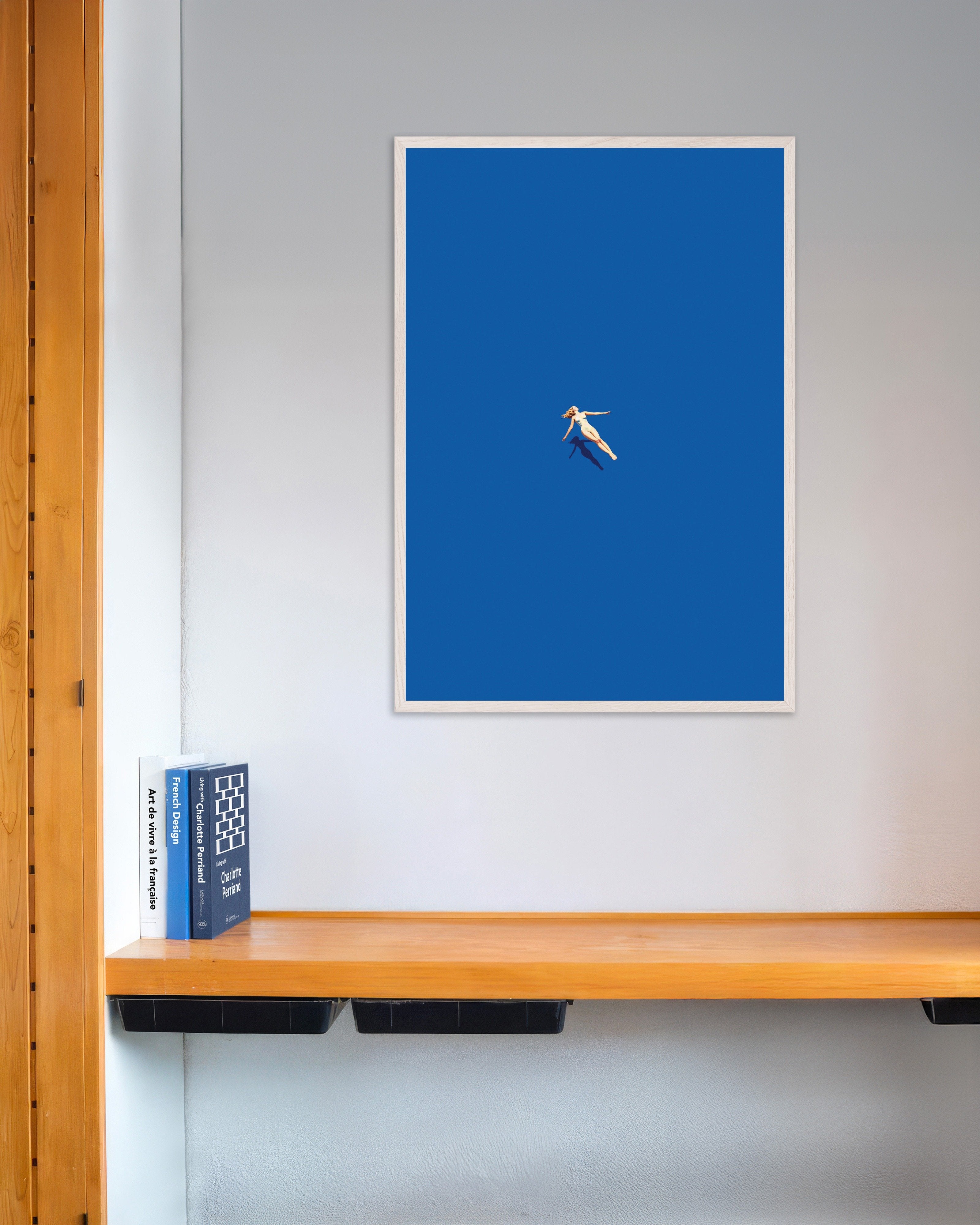 Poster of Woman floating on water, SPA poster, with white wooden frame